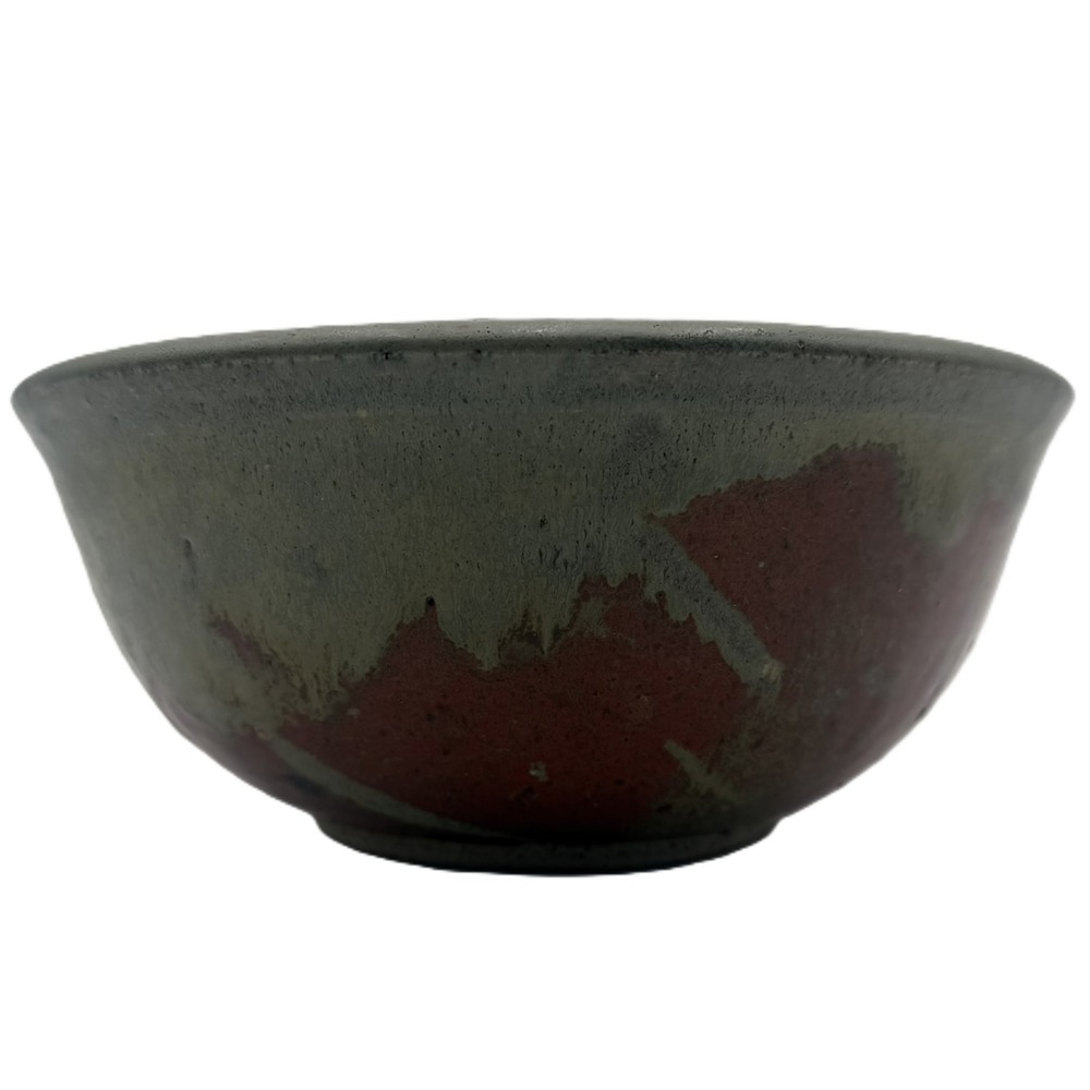Studio Pottery Hand Thrown Serving Bowl Signed Red Green Glaze 9 Inch Diameter